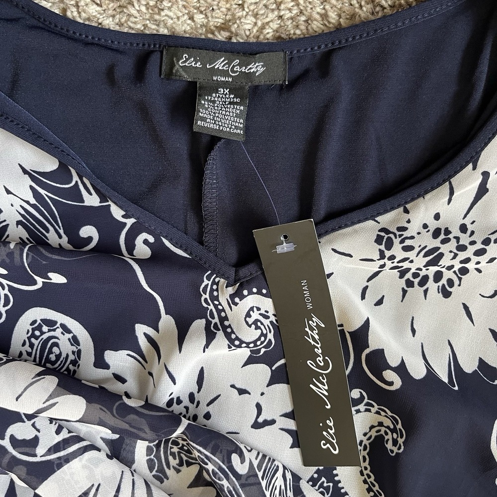 Elie McCarthy Dress 3X Sleeveless Blue Floral Sheer Overlay NWT - Picture 2 of 8